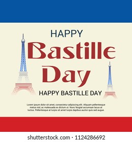 Vector illustration of a Banner for 14 th of July. Happy Bastille Day. Text Space Background.