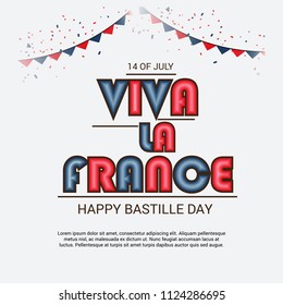 Vector illustration of a Banner for 14 th of July. Happy Bastille Day. Text Space Background.