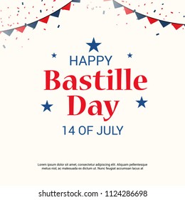 Vector illustration of a Banner for 14 th of July. Happy Bastille Day. Text Space Background.