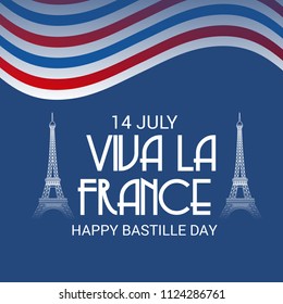 Vector illustration of a Banner for 14 th of July. Happy Bastille Day. Text Space Background.