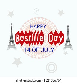 Vector illustration of a Banner for 14 th of July. Happy Bastille Day. Text Space Background.