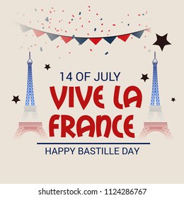 Vector illustration of a Banner for 14 th of July. Happy Bastille Day. Text Space Background.