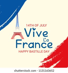 Vector illustration of a Banner for 14 th of July. Happy Bastille Day. Text Space Background.