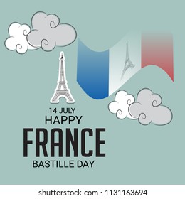Vector illustration of a Banner for 14 th of July. Happy Bastille Day. Text Space Background.