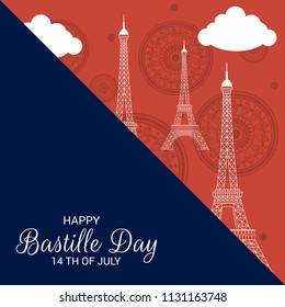 Vector illustration of a Banner for 14 th of July. Happy Bastille Day. Text Space Background.