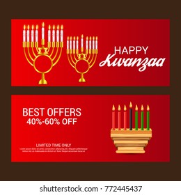 Vector illustration of a Banner for African Kwanzaa festive concept with decorative candles.
