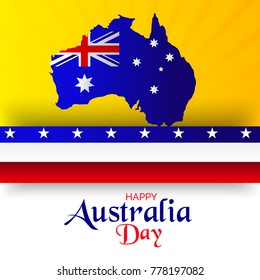 Vector illustration of a banner with Australia flag and map for Happy Australia Day.