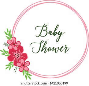 Vector illustration banner baby shower with ornate of pink bouqet frame