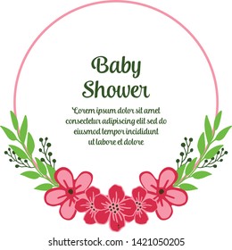 Vector illustration banner baby shower with ornate of pink bouqet frame