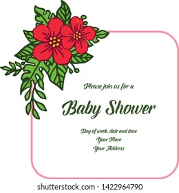 Vector illustration banner baby shower for various art of red flower frame