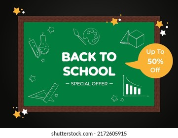 Vector illustration banner back to school. School sale.