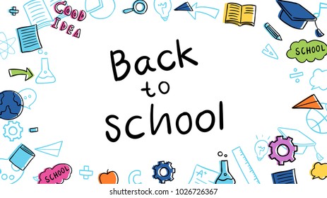Vector illustration banner background design colorful element education,Template for back to school.Draw doodle cartoon style.