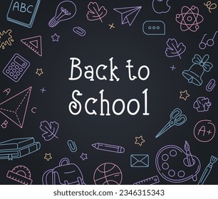 Vector illustration banner background design sketch outline education element, template for school. Back to school cartoon style.