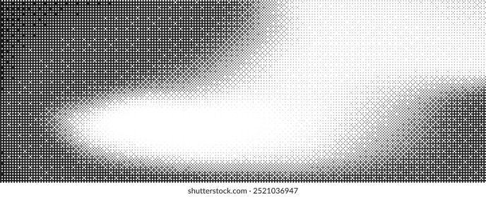 Vector illustration of banner with Background grainy noise image. Black and white Grainy Gradient with black dots or specks. Overlay dotted effects with graininess. Graphic texture for design.