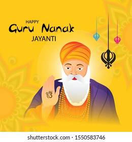Vector illustration of a Banner or Background with Panjabi and Hindi Text Guru Nanak Jayanti.