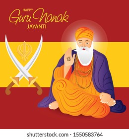 Vector illustration of a Banner or Background with Panjabi and Hindi Text Guru Nanak Jayanti.