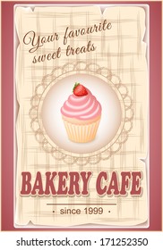 vector illustration banner for bakery cafe with cake on the vintage background- eps10