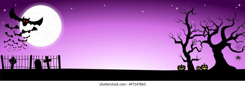vector illustration of a banner with bats against the full moon