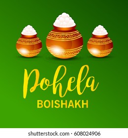Vector illustration of a Banner for Bengali New Year Pohela Boishakh, Mud Pot fill with Rasgulla.