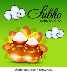 Vector illustration of a Banner for Bengali New Year Subho Nabo Barsho, Mud Pot fill with Rasgulla.