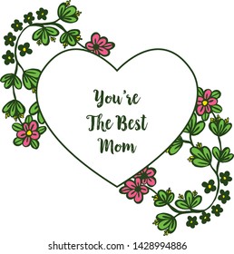 Vector illustration banner best mom with very beautiful green leafy wreath frame