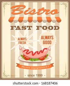 vector illustration banner for bistro with sausage on the vintage background- eps10