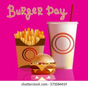 Vector illustration, banner , Burger , fries , cola . Fast food - the whole world.