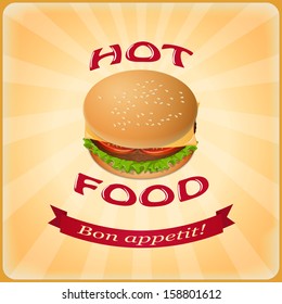 vector illustration banner with burger  on the orange background- eps10