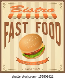 vector illustration banner with burger  on the vintage background- eps10