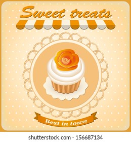 vector illustration banner with cake on the orange background- eps10