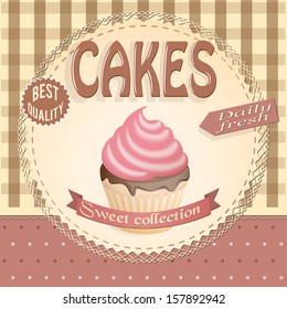 vector illustration banner with cake on the vintage background- eps10