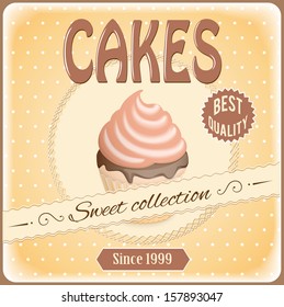 vector illustration banner with cake on the vintage background- eps10