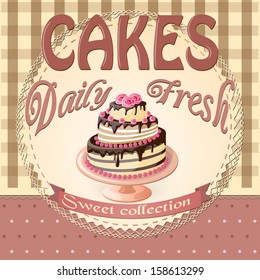 vector illustration banner with cake on the vintage background- eps10