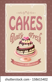 vector illustration banner with cake on the vintage background- eps10
