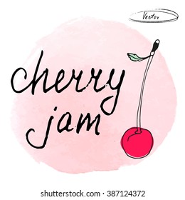 vector illustration of banner for cherry jam on watercolor background