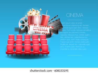 Vector illustration. Banner for the cinema