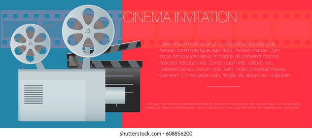 Vector illustration. Banner for the cinema. old movie projector