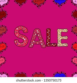 Vector illustration. Banner clearance sale. Illustration in magenta, red and black colors. Seamless pattern.