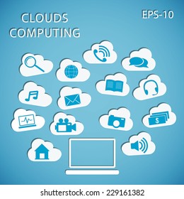 vector illustration banner of clouds computing with elements of infographics - eps10