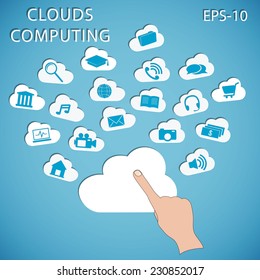 vector illustration banner of clouds computing with elements of infographics - eps10