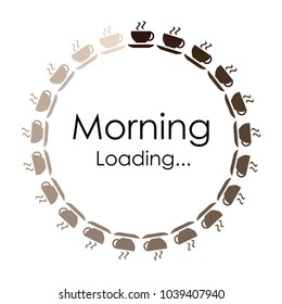 vector illustration of banner with coffee mugs and loading circle bar for prints and cards