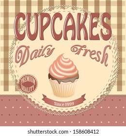 vector illustration banner with cupcake on the vintage background- eps10