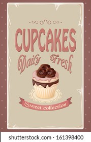vector illustration banner with cupcake on the vintage background- eps10
