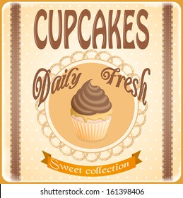 vector illustration banner with cupcake on the vintage background- eps10