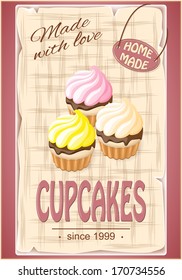 vector illustration banner with cupcakes on the vintage background- eps10