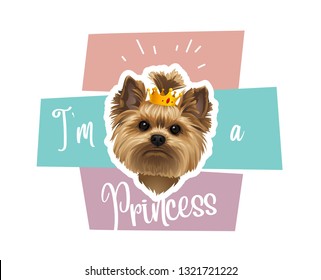 vector illustration of banner with cute funny dog in the crown and phrase Im a princess