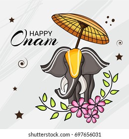 Vector illustration of a Banner with Decorated Elephant for Onam celebration.