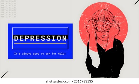 Vector illustration banner of DEPRESSION with graphic sticker and text