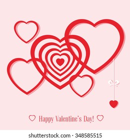 Vector illustration. Banner for design poster or invite Valentine's Day with hearts and title isolated on pink background