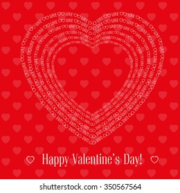 Vector illustration. Banner for design poster, card or invite Valentine's Day with hearts and title on red background
